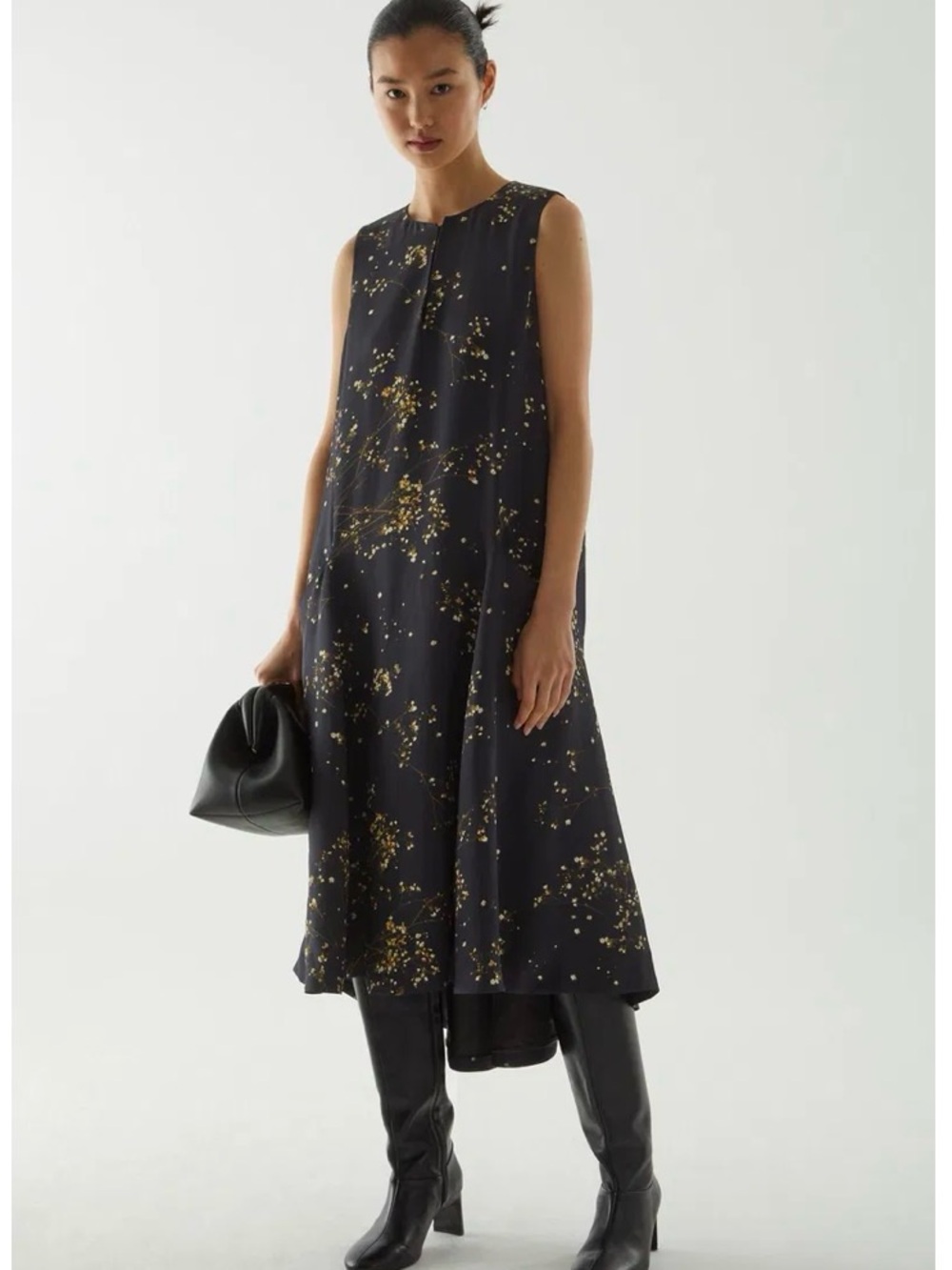 $137 COS Dress Women 14 Printed Handkerchief Hem Midi Pockets Lagenlook Lined